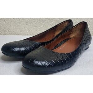 Vionic Shoes Womens Black Croc 7.5 Leather Ballet Flats Hanna Slip On